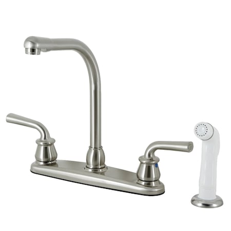 Kingston Brass 8" Centerset Kitchen Faucet with White Sprayer, Brushed Nickel KB718RXL